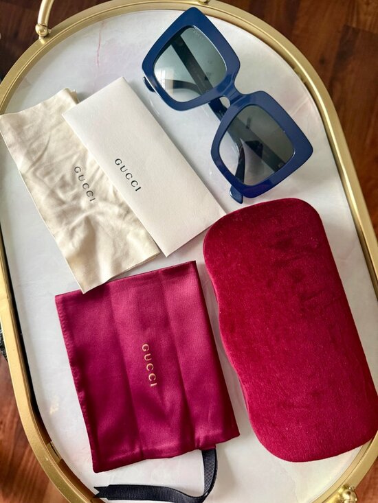 Gucci GG0328S Blue Oversized Sunglasses w/ Case & Authentic Card